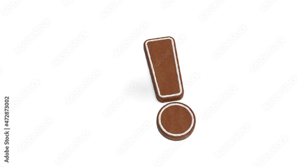 Poster 3d rendering of gingerbread symbol of exclamation isolated on white background