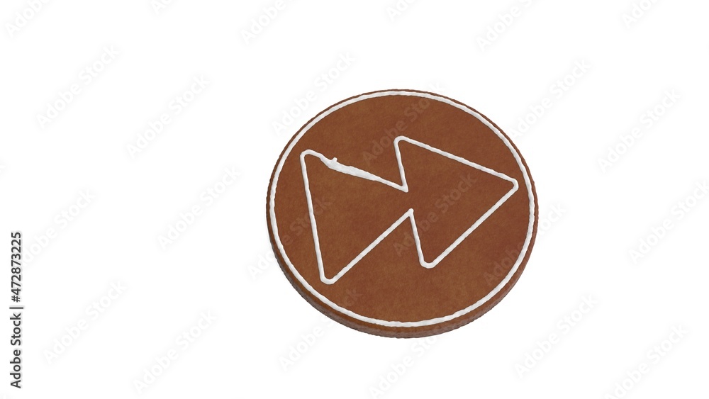 Poster 3d rendering of gingerbread symbol of fast forward isolated on white background