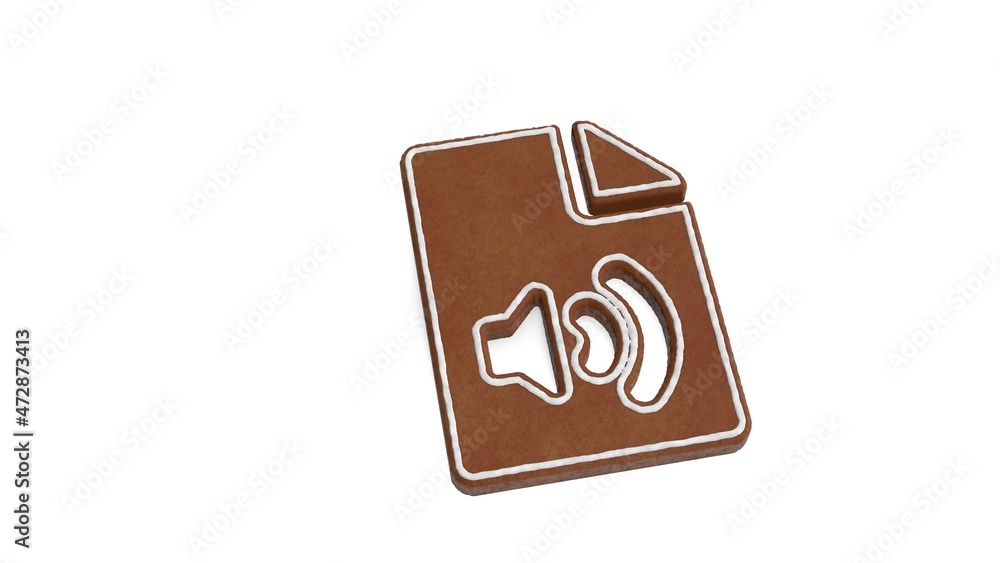 Poster 3d rendering of gingerbread symbol of file audio isolated on white background