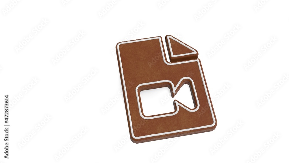 Poster 3d rendering of gingerbread symbol of file video isolated on white background