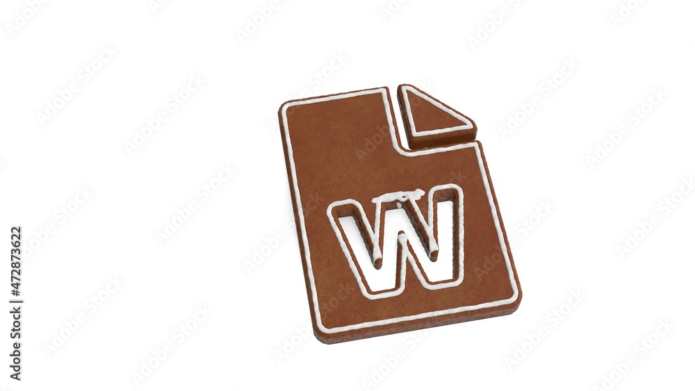 Poster 3d rendering of gingerbread symbol of file word isolated on white background