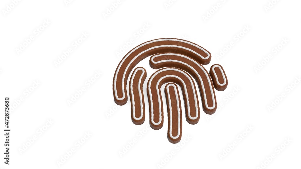 Poster 3d rendering of gingerbread symbol of fingerprint isolated on white background