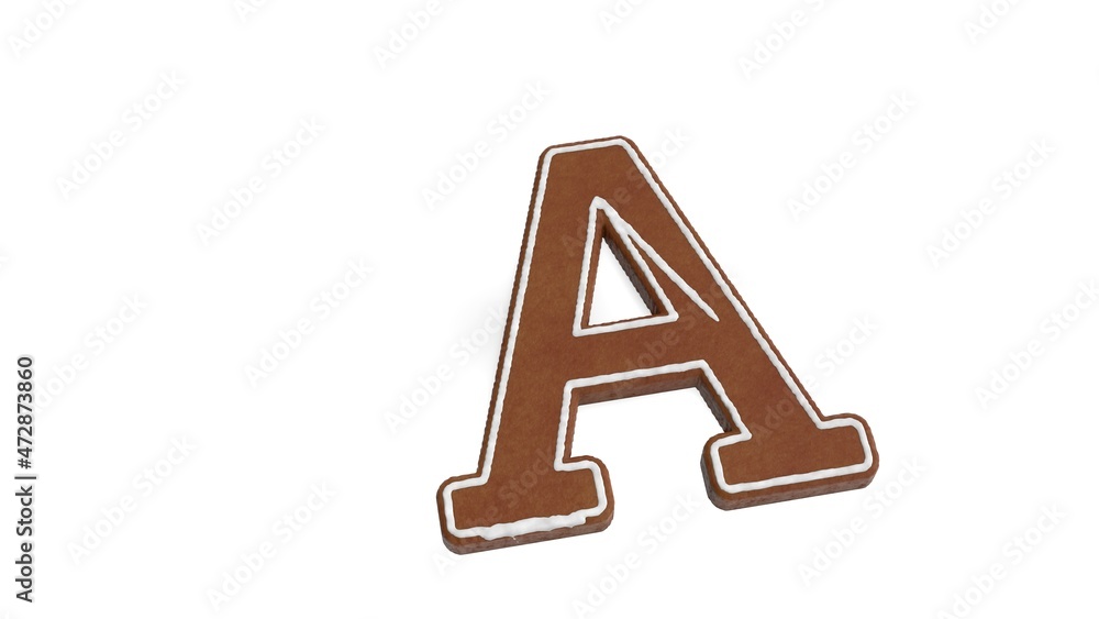 Poster 3d rendering of gingerbread symbol of font isolated on white background