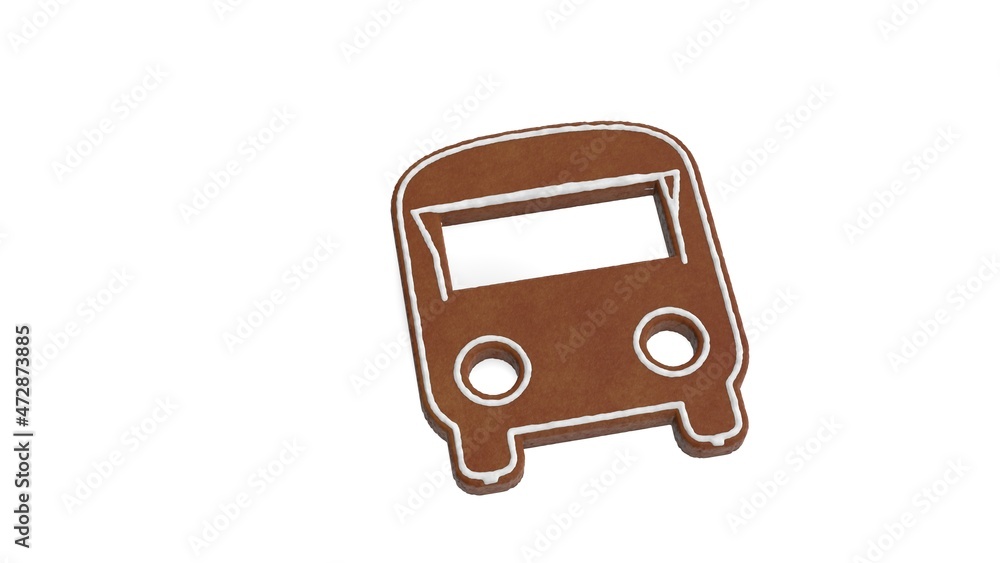 Poster 3d rendering of gingerbread symbol of front bus isolated on white background