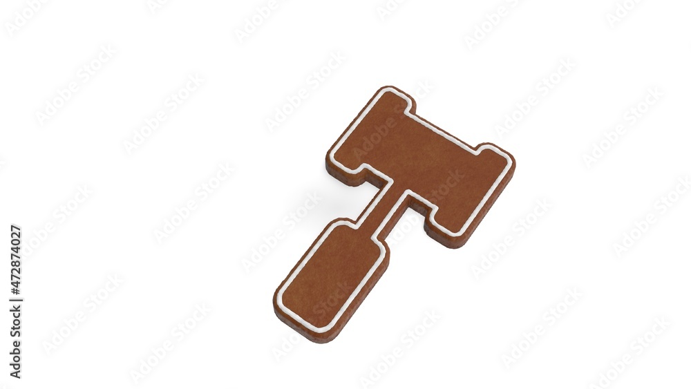Poster 3d rendering of gingerbread symbol of gavel isolated on white background