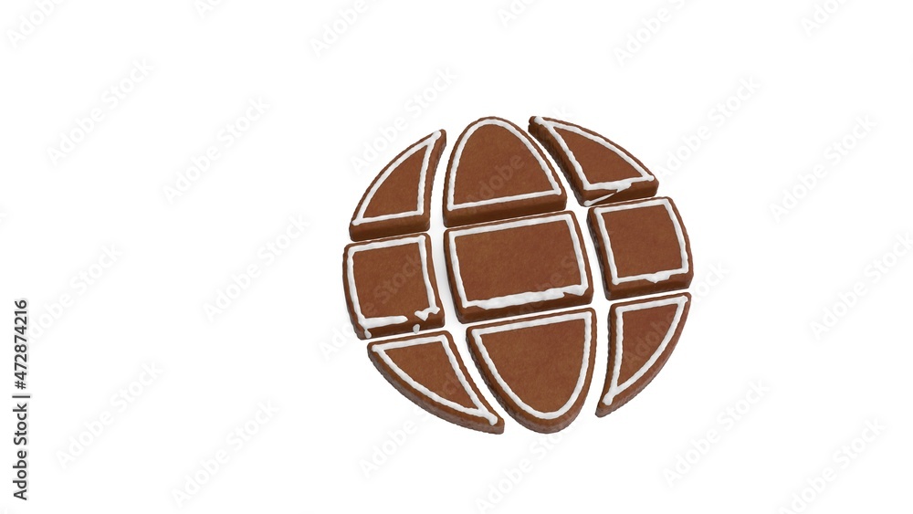 Poster 3d rendering of gingerbread symbol of globe isolated on white background