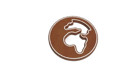 3d rendering of gingerbread symbol of globe Africa isolated on white background