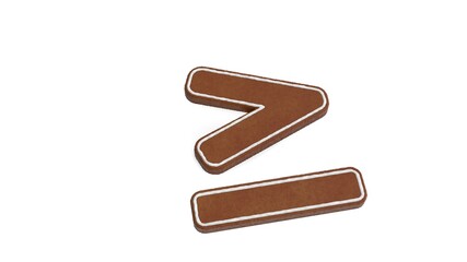 3d rendering of gingerbread symbol of greater than equal isolated on white background
