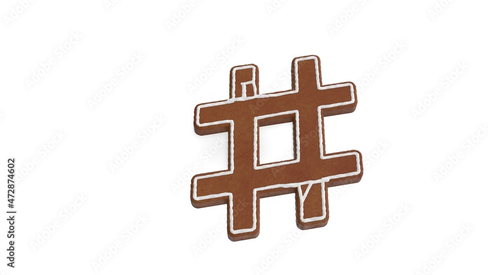 Poster 3d rendering of gingerbread symbol of hashtag isolated on white background