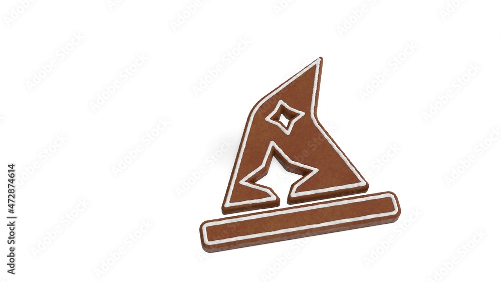 Poster 3d rendering of gingerbread symbol of hat wizard isolated on white background