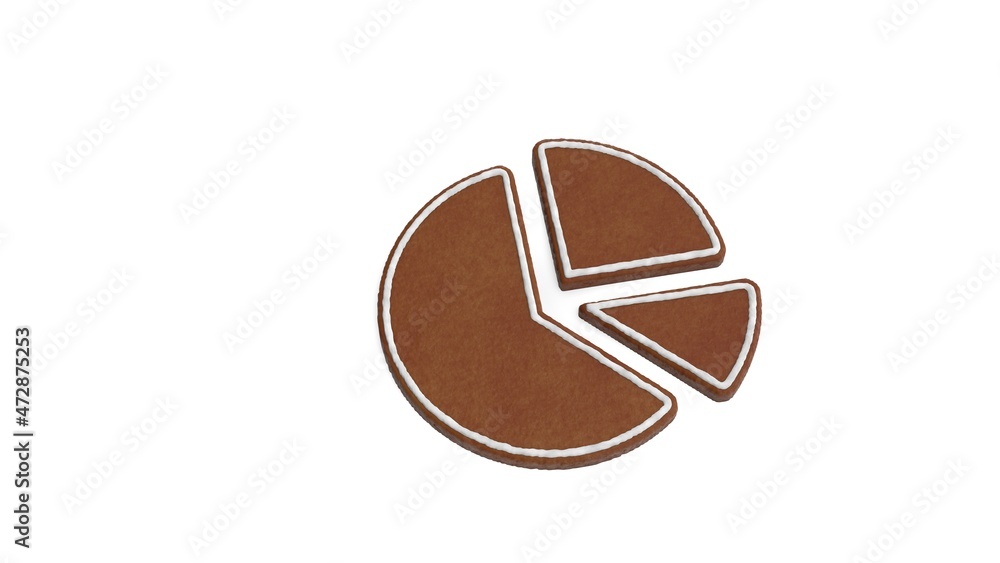 Poster 3d rendering of gingerbread symbol of chart pie isolated on white background