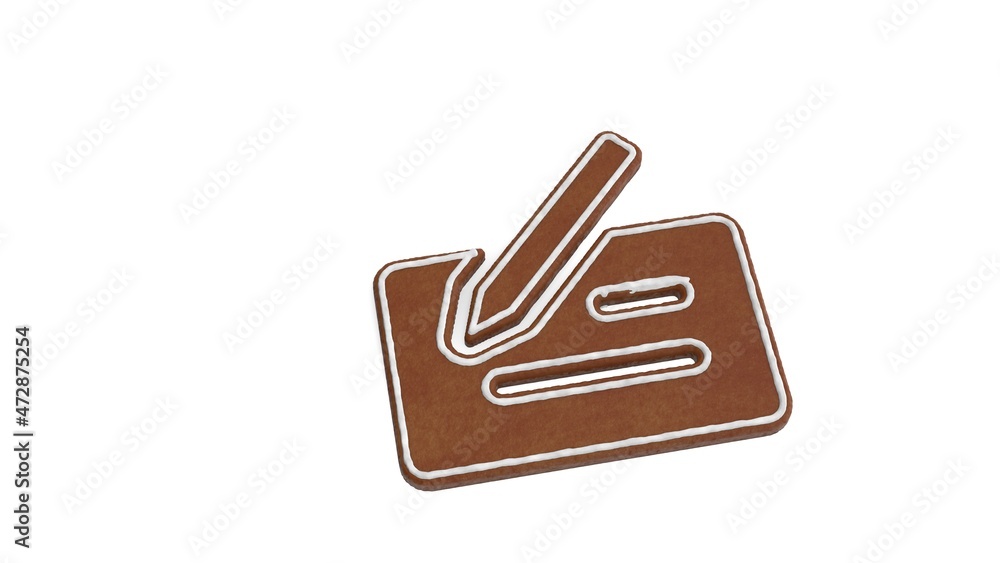 Poster 3d rendering of gingerbread symbol of cheque isolated on white background