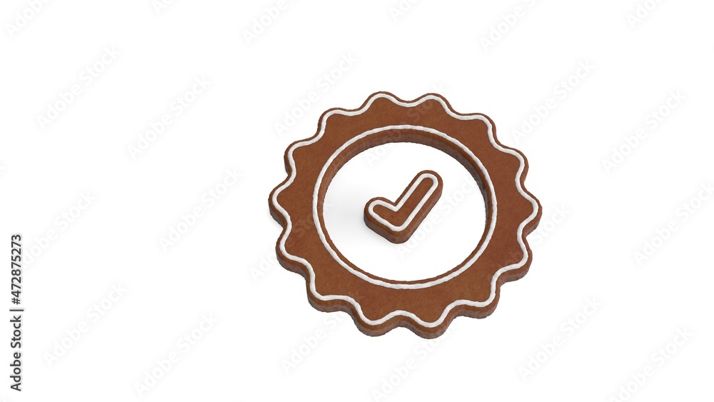 Poster 3d rendering of gingerbread symbol of check isolated on white background