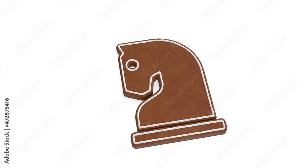 Poster 3d rendering of gingerbread symbol of chess knight isolated on white background