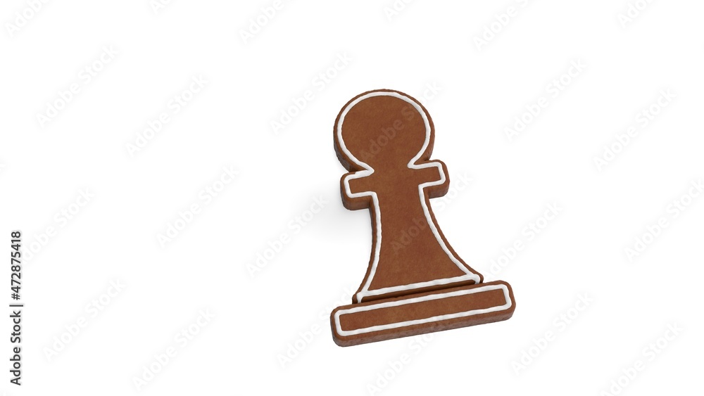 Poster 3d rendering of gingerbread symbol of chess pawn isolated on white background