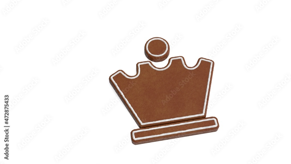 Poster 3d rendering of gingerbread symbol of chess queen isolated on white background