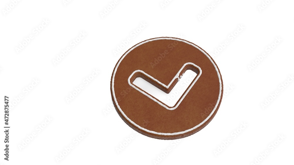 Poster 3d rendering of gingerbread symbol of chevron circle down isolated on white background