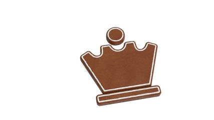 3d rendering of gingerbread symbol of chess queen isolated on white background