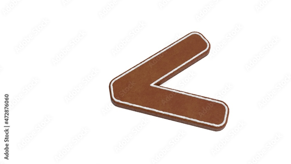 Poster 3d rendering of gingerbread symbol of less than isolated on white background