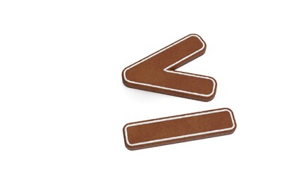 3d rendering of gingerbread symbol of less than equal isolated on white background