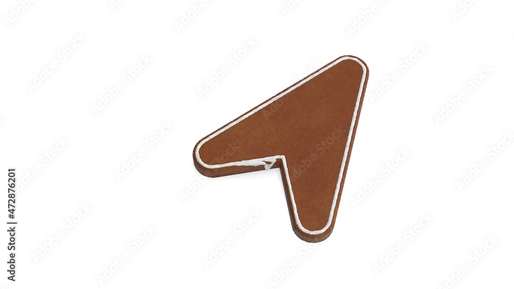 Poster 3d rendering of gingerbread symbol of location arrow isolated on white background