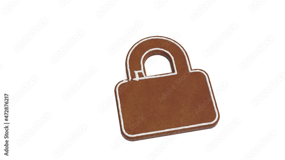 Poster 3d rendering of gingerbread symbol of lock isolated on white background