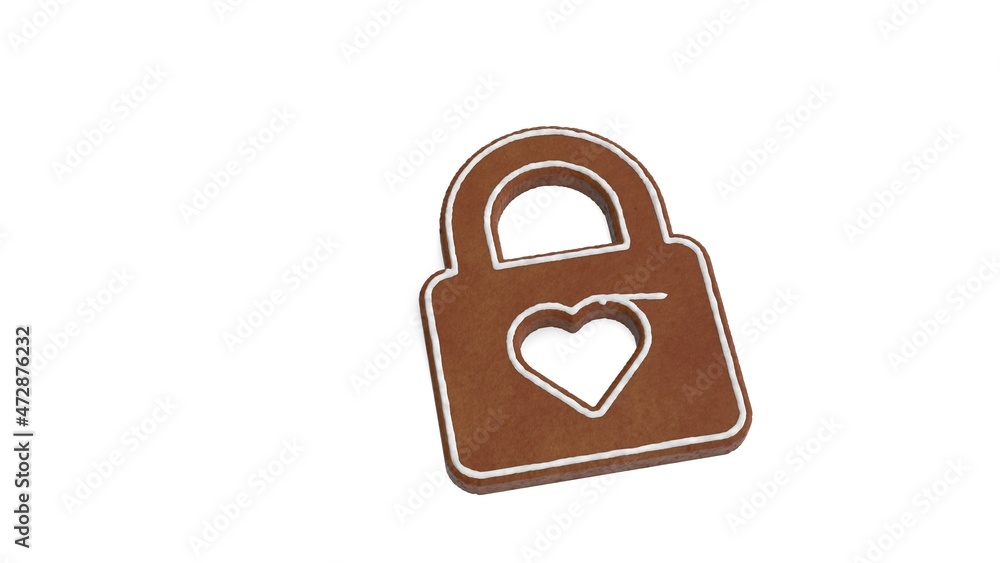 Poster 3d rendering of gingerbread symbol of lock isolated on white background