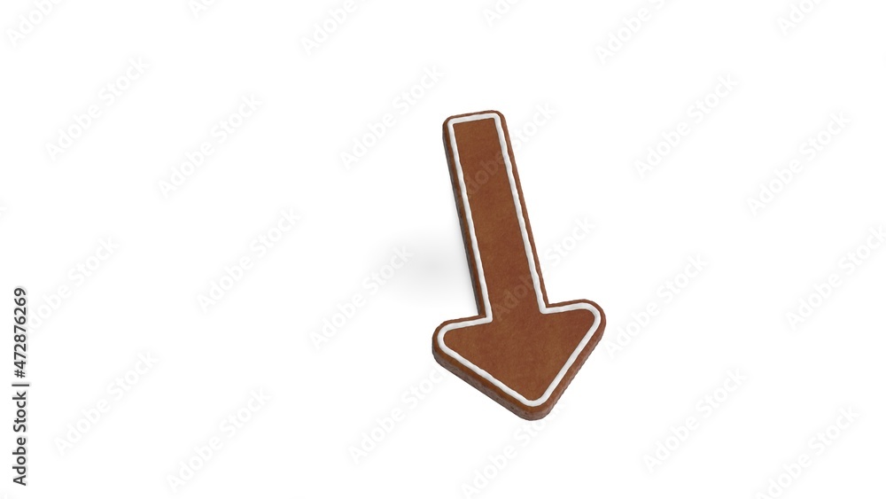 Poster 3d rendering of gingerbread symbol of long arrow down isolated on white background