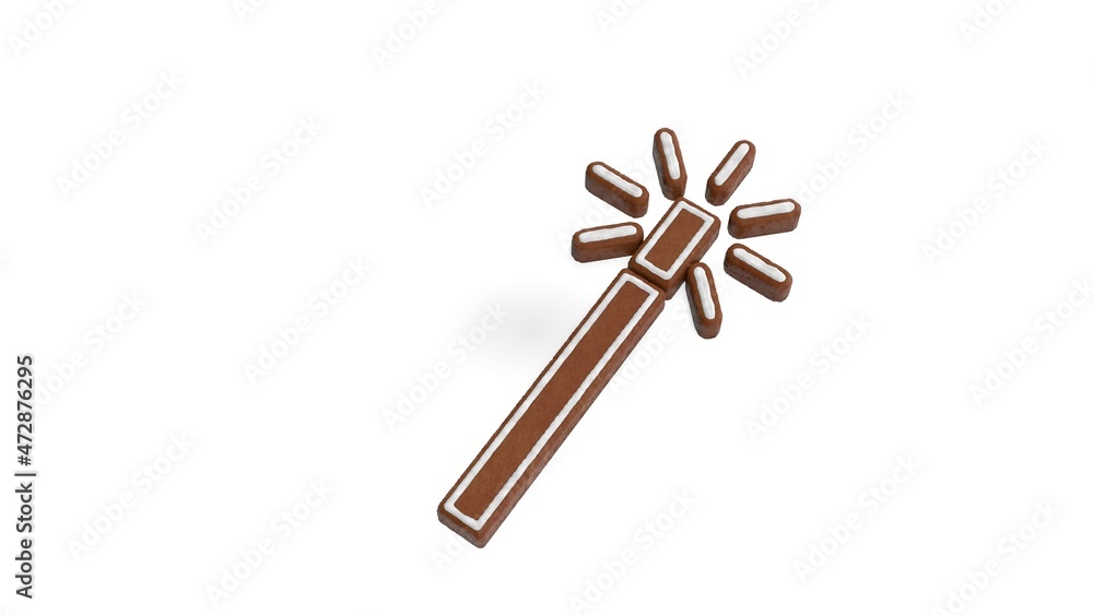 Poster 3d rendering of gingerbread symbol of magic wand isolated on white background