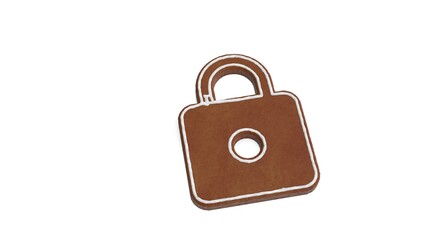 3d rendering of gingerbread symbol of locked padlock isolated on white background