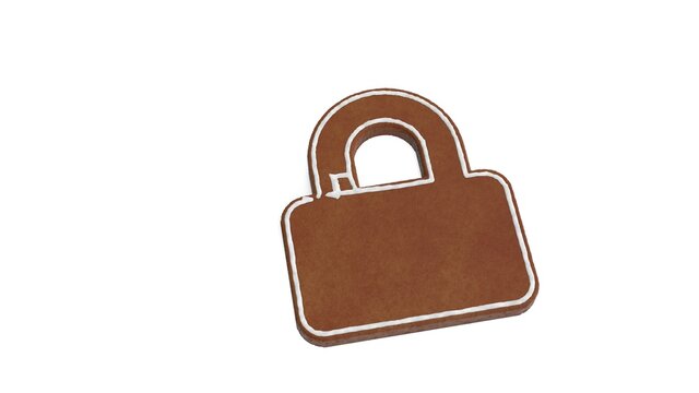 3d rendering of gingerbread symbol of lock isolated on white background