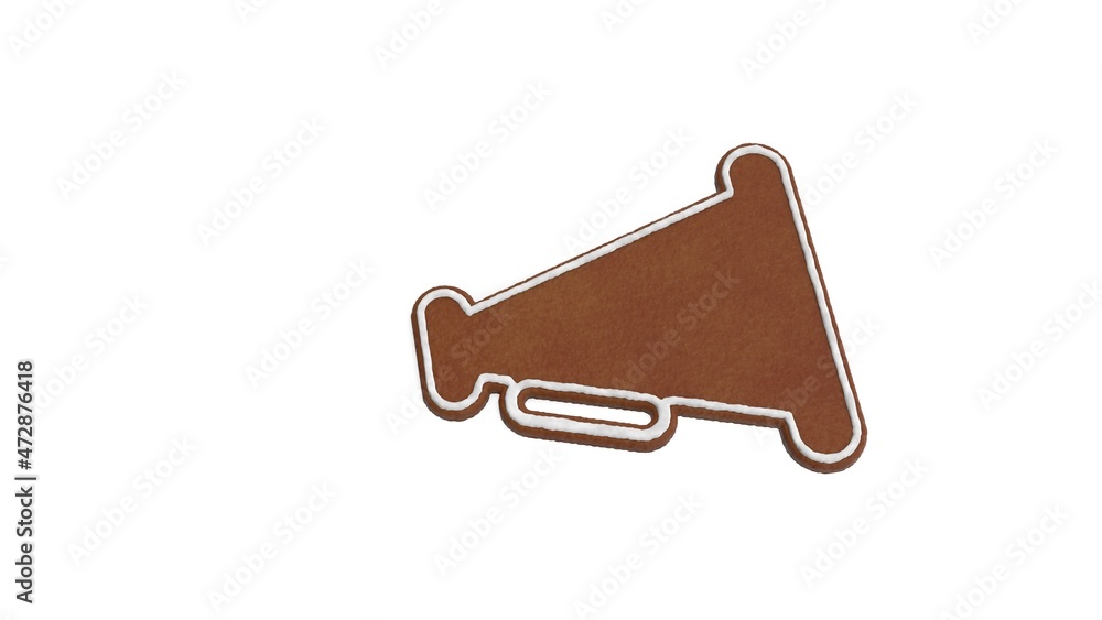 Poster 3d rendering of gingerbread symbol of megaphone isolated on white background