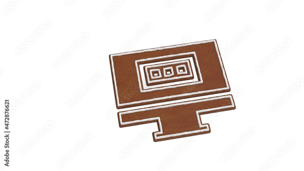 Poster 3d rendering of gingerbread symbol of monitor isolated on white background