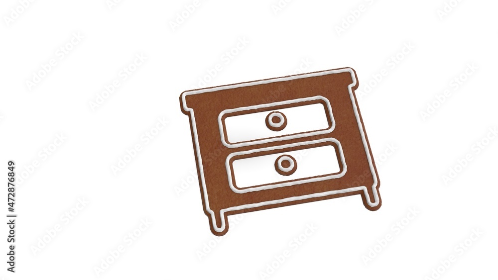 Poster 3d rendering of gingerbread symbol of nightstand isolated on white background