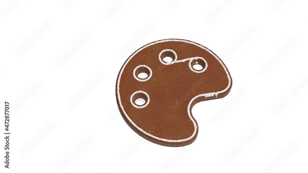 Poster 3d rendering of gingerbread symbol of palette isolated on white background