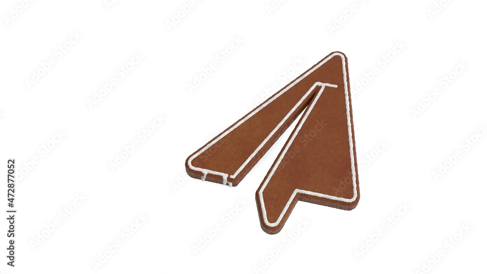 Poster 3d rendering of gingerbread symbol of paper plane isolated on white background