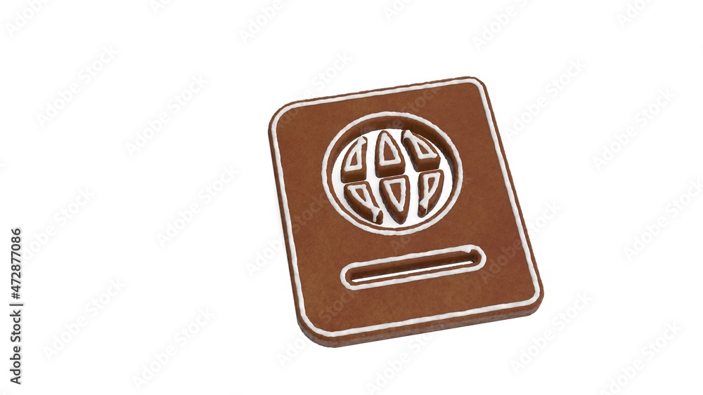 Poster 3d rendering of gingerbread symbol of passport isolated on white background