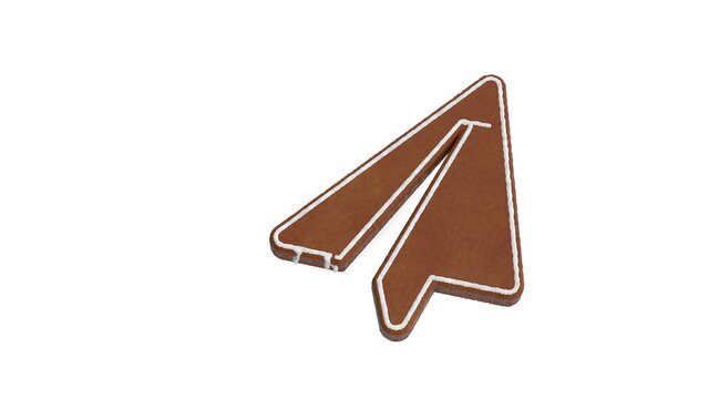 3d rendering of gingerbread symbol of paper plane isolated on white background