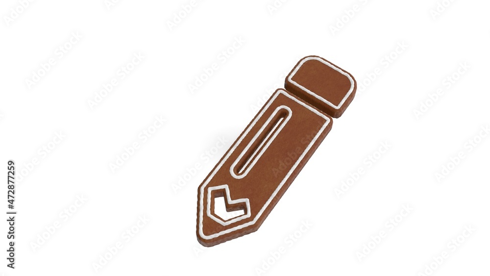 Poster 3d rendering of gingerbread symbol of pencil alt isolated on white background
