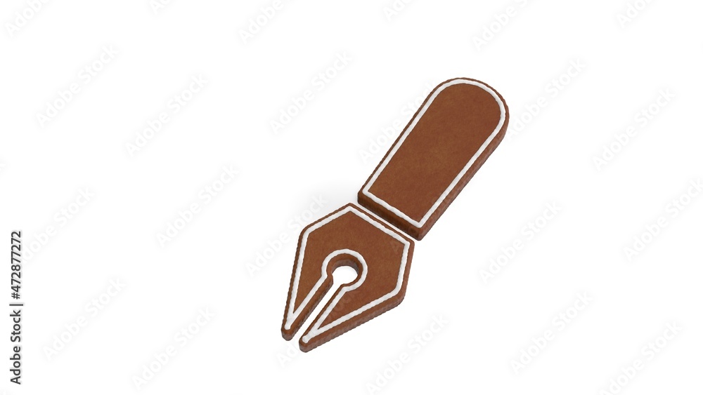 Poster 3d rendering of gingerbread symbol of pen fancy isolated on white background