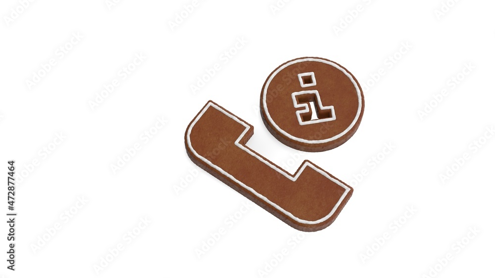 Poster 3d rendering of gingerbread symbol of phone call isolated on white background