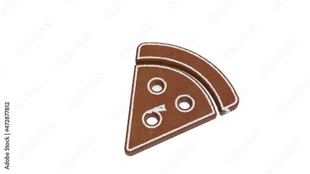 Poster 3d rendering of gingerbread symbol of pizza slice isolated on white background