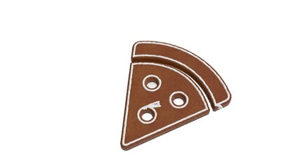 3d rendering of gingerbread symbol of pizza slice isolated on white background