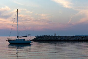 Beautiful sunset with yacht on the coast of Croatia - 472877868