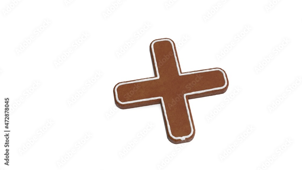 Poster 3d rendering of gingerbread symbol of plus isolated on white background