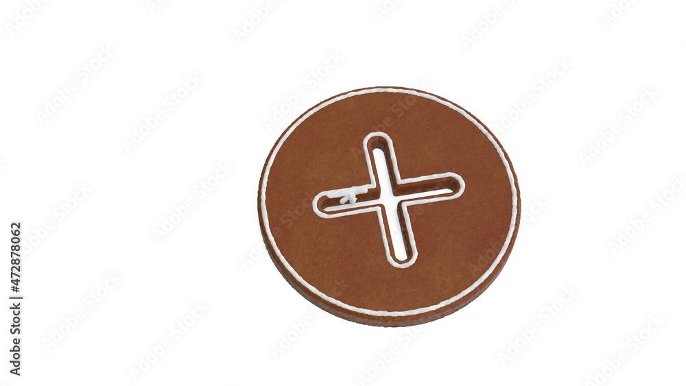 Poster 3d rendering of gingerbread symbol of plus isolated on white background