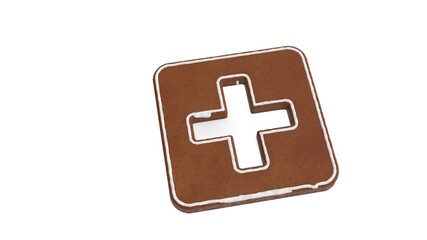 Fototapeta premium 3d rendering of gingerbread symbol of plus square isolated on white background