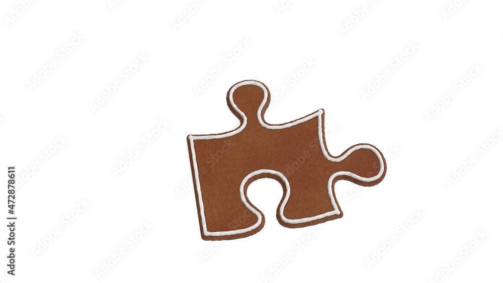 Poster 3d rendering of gingerbread symbol of puzzle piece isolated on white background