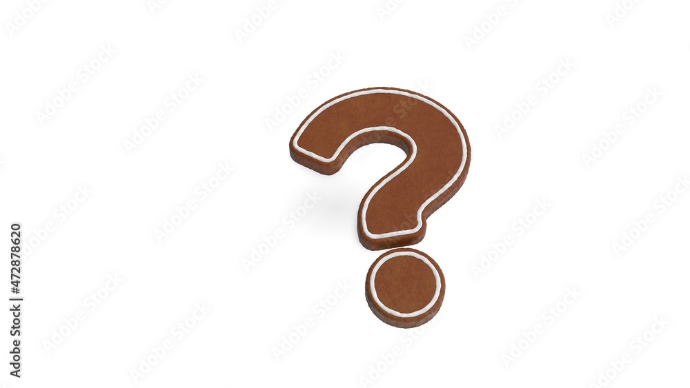 Poster 3d rendering of gingerbread symbol of question isolated on white background