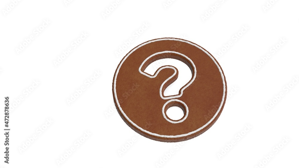 Aufkleber 3d rendering of gingerbread symbol of question circle isolated on white background